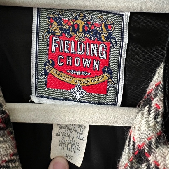 Vintage Fielding Crown Houndstooth Plaid Blazer Large 90s Preppy Wool Jacket - Picture 2 of 9